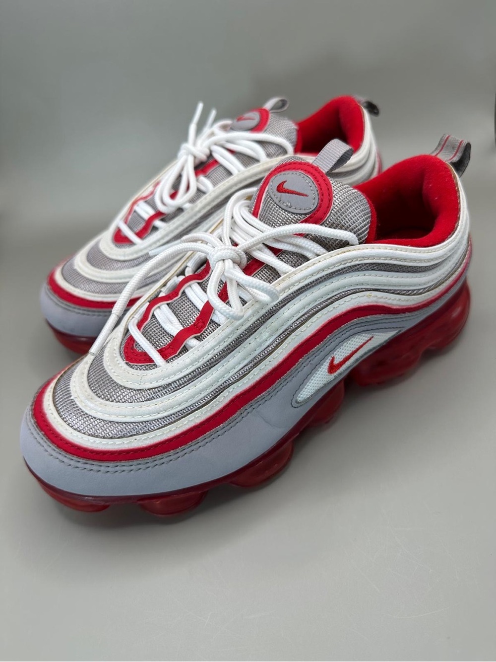 Nike Air Vapormax 97 GS Atmospheres Grey/Red/white striped in Size 7Y.